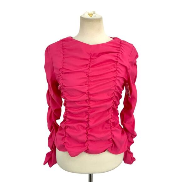 TopShop Ruched Long Sleeve Shirred Top Pink Size 6 NWOT $55 MSRP - Picture 2 of 8